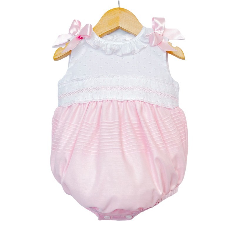 Baby Girl Pink with White Romper Shoulder Bows "MYD2205P"
