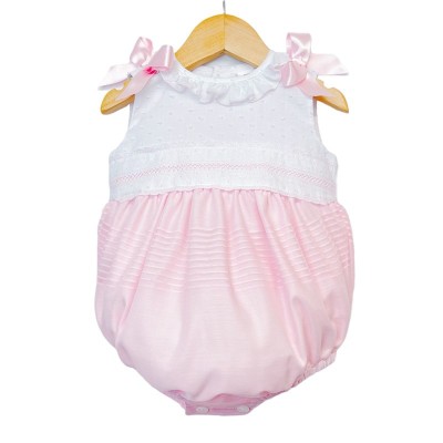 Baby Girl Pink with White Romper Shoulder Bows "MYD2205P"