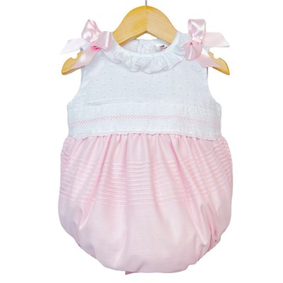Baby Girl Pink with White Romper Shoulder Bows "MYD2205P"
