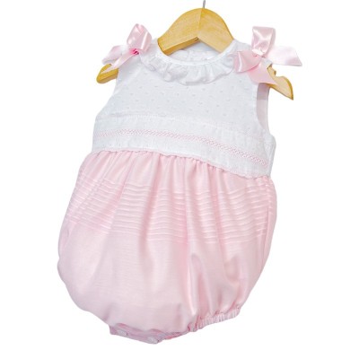 Baby Girl Pink with White Romper Shoulder Bows "MYD2205P"