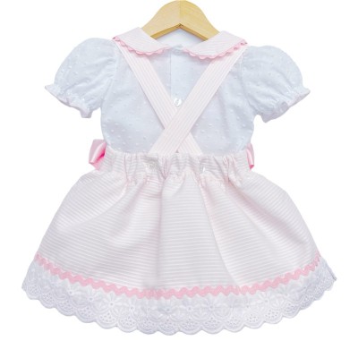 Baby Girl Pink Smocked Pinafore with Shirt Satin Bows "MYD2222P"