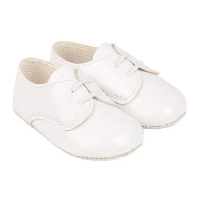 Baby Boys Lace Up Patent Pram Shoes "B010 White"