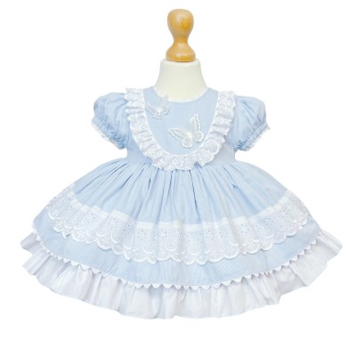 Baby Girl Blue Puff Ball Dress with Butterfly Ornament "2140 Blue"