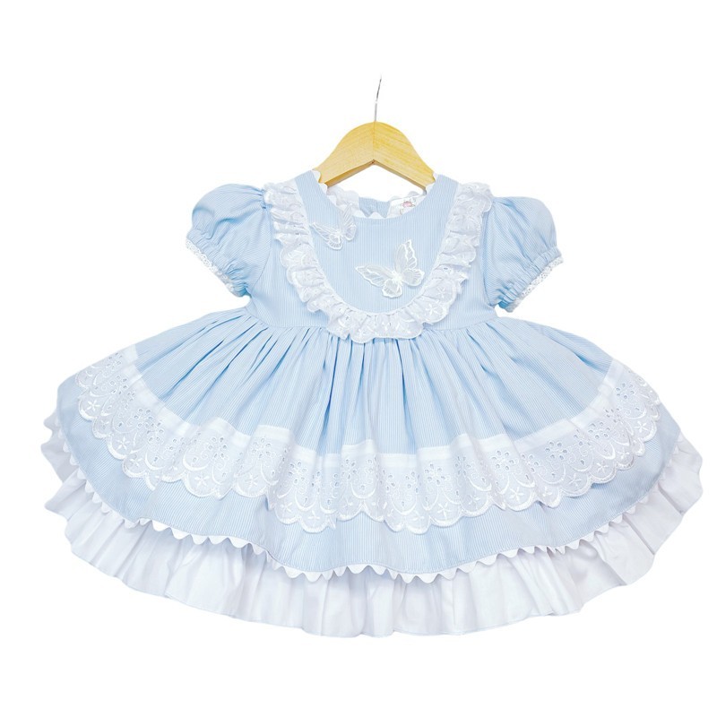 Baby Girl Blue Puff Ball Dress with Butterfly Ornament "2140 Blue"