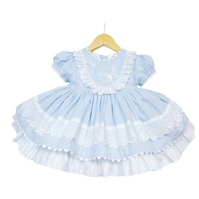 Baby Girl Blue Puff Ball Dress with Butterfly Ornament "2140 Blue"