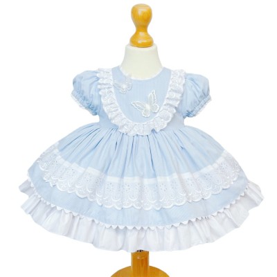 Baby Girl Blue Puff Ball Dress with Butterfly Ornament "2140 Blue"