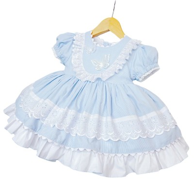 Baby Girl Blue Puff Ball Dress with Butterfly Ornament "2140 Blue"