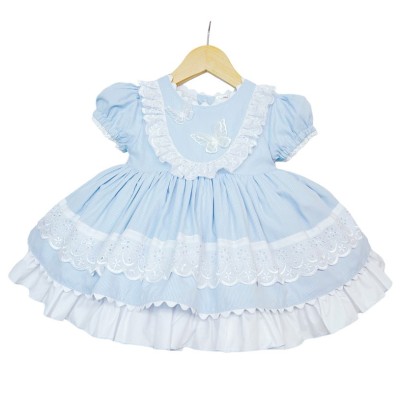 Baby Girl Blue Puff Ball Dress with Butterfly Ornament "2140 Blue"