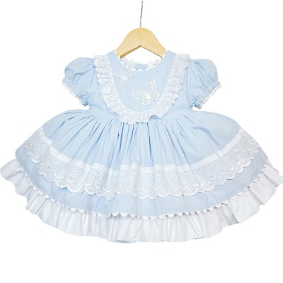 Baby Girl Blue Puff Ball Dress with Butterfly Ornament "2140 Blue"