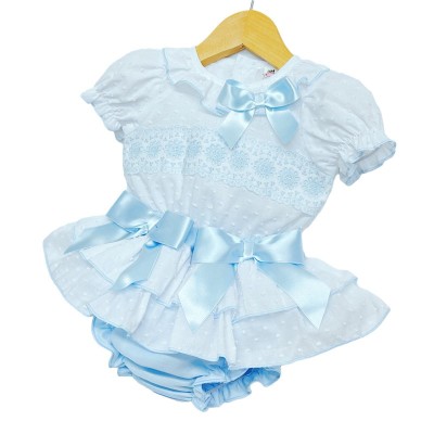 Baby Girl Blue Frilly Skirt with Lace Top "MYD2204B"