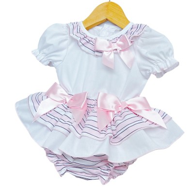Baby Girl Pink Stripe Frilly Skirt with Top "LM8804S"