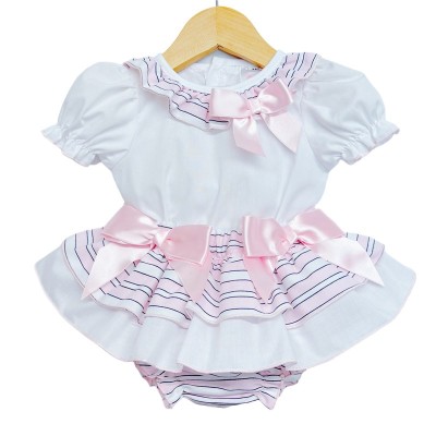 Baby Girl Pink Stripe Frilly Skirt with Top "LM8804S"