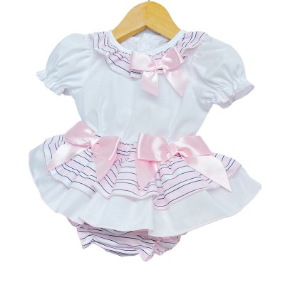 Baby Girl Pink Stripe Frilly Skirt with Top "LM8804S"