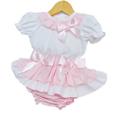 Baby Girl Pink Strip Frilly Skirt with Shirt "LM8803B"