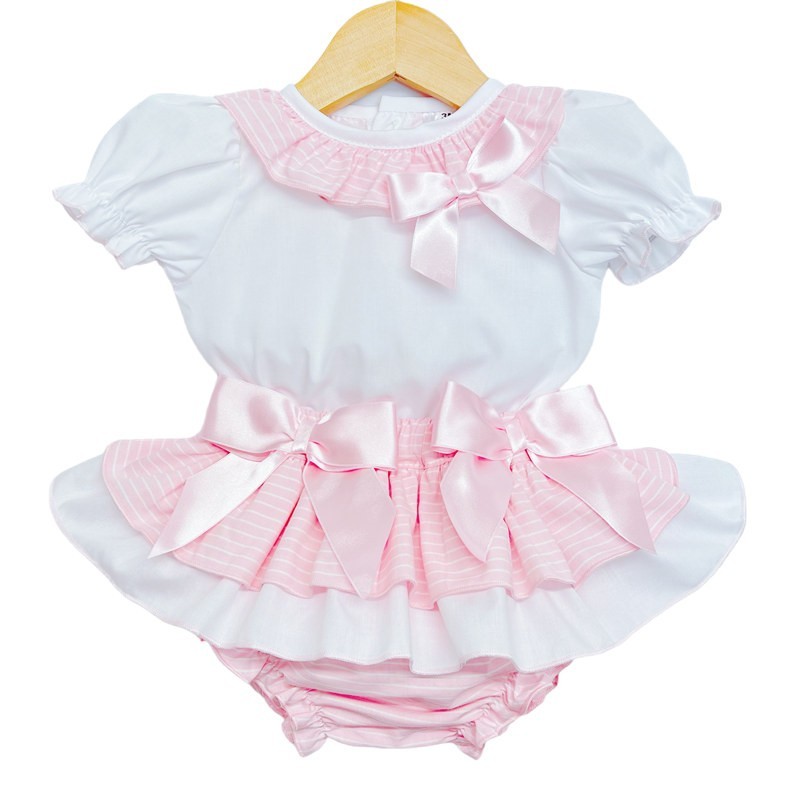 Baby Girl Pink Strip Frilly Skirt with Shirt "LM8803B"