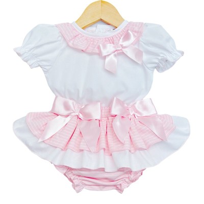 Baby Girl Pink Strip Frilly Skirt with Shirt "LM8803B"