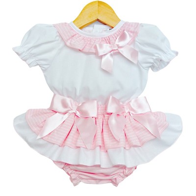 Baby Girl Pink Strip Frilly Skirt with Shirt "LM8803B"