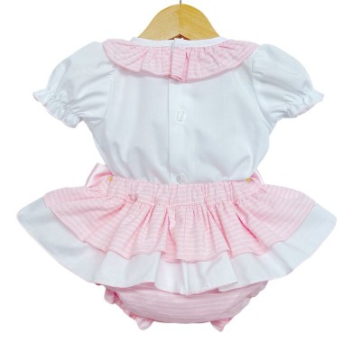 Baby Girl Pink Strip Frilly Skirt with Shirt "LM8803B"