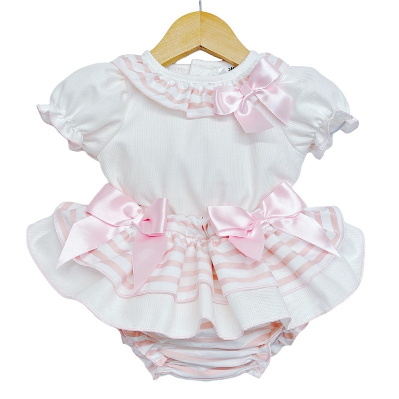 Baby Girl Pink Stripe Frilly Skirt with Shirt "MYD3001"