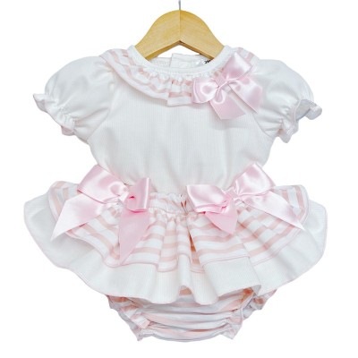 Baby Girl Pink Stripe Frilly Skirt with Shirt "MYD3001"