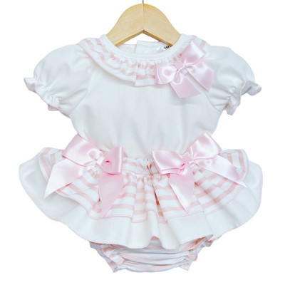 Baby Girl Pink Stripe Frilly Skirt with Shirt "MYD3001"