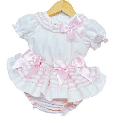 Baby Girl Pink Stripe Frilly Skirt with Shirt "MYD3001"