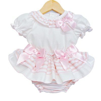 Baby Girl Pink Stripe Frilly Skirt with Shirt "MYD3001"