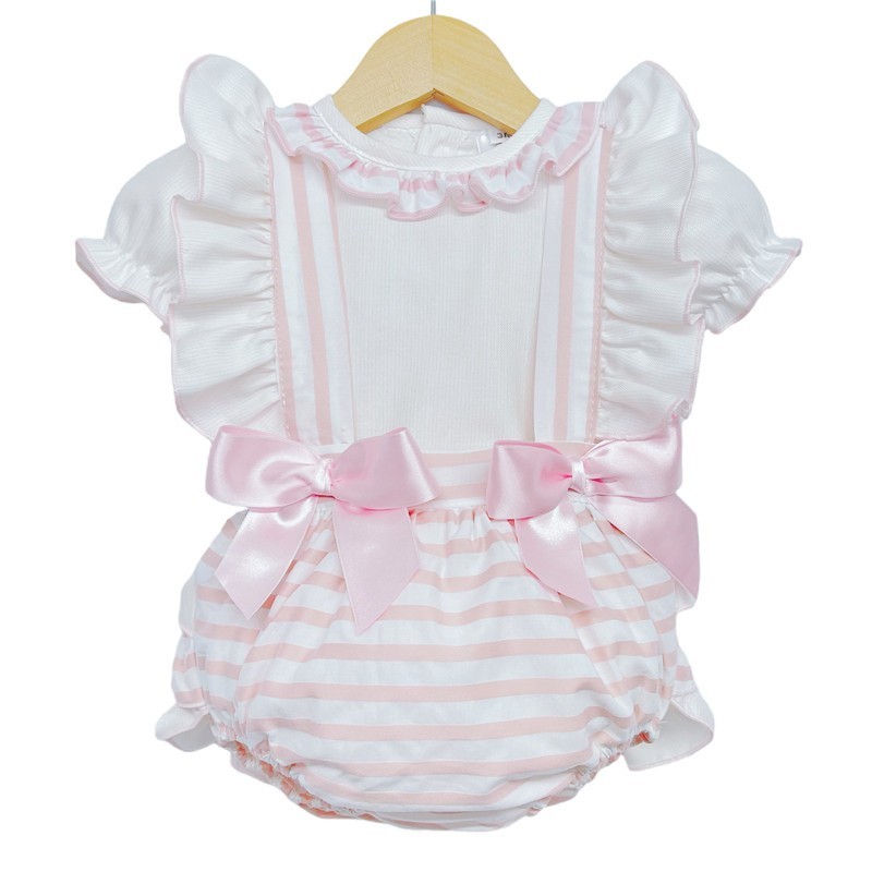 Baby Girl Pink Stripe Frilly Romper with Shirt "MYD8802"