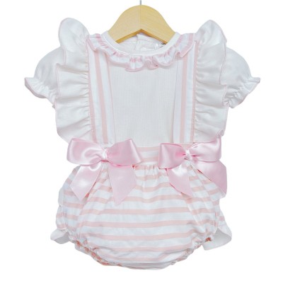 Baby Girl Pink Stripe Frilly Romper with Shirt "MYD8802"