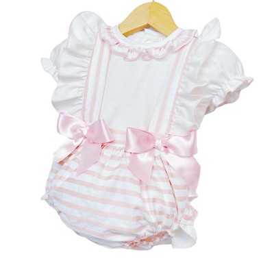Baby Girl Pink Stripe Frilly Romper with Shirt "MYD8802"