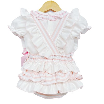 Baby Girl Pink Stripe Frilly Romper with Shirt "MYD8802"