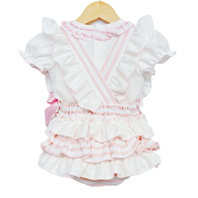 Baby Girl Pink Stripe Frilly Romper with Shirt "MYD8802"