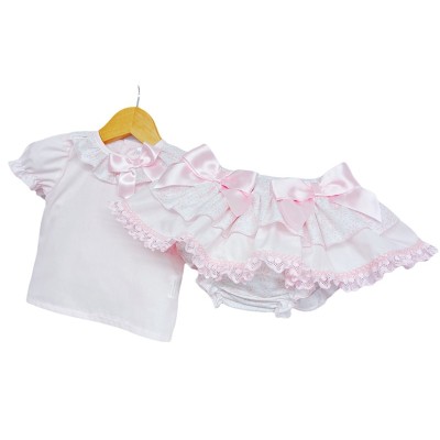 Baby Girl Pink Floral Lacey Skirt with Shirt "MYD2220"