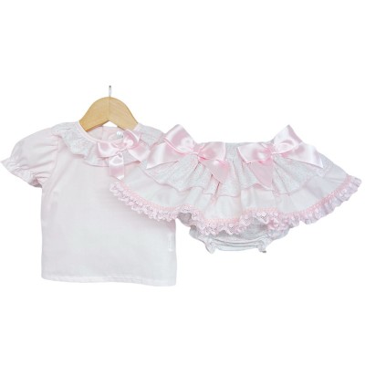 Baby Girl Pink Floral Lacey Skirt with Shirt "MYD2220"