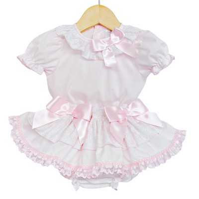 Baby Girl Pink Floral Lacey Skirt with Shirt "MYD2220"