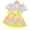 Baby Girl Pink with Yellow Floral Pinafore Set "LM2209P"