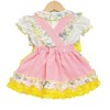Baby Girl Pink with Yellow Floral Pinafore Set "LM2209P"