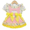 Baby Girl Pink with Yellow Floral Pinafore Set "LM2209P"