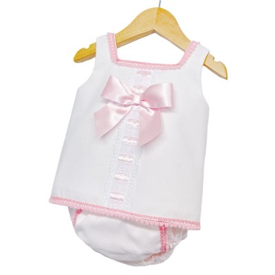 Baby Girls Pink Waffle A Line Dress Set "LM013P"