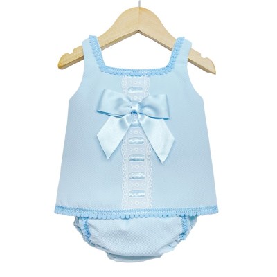 Baby Girls Blue Waffle A Line Dress with Pants "LM013B"