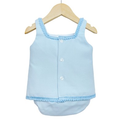 Baby Girls Blue Waffle A Line Dress with Pants "LM013B"