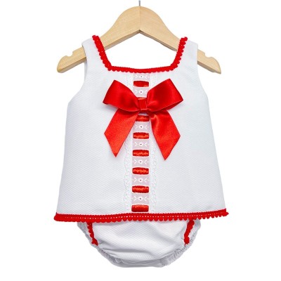 Baby Girls Red Waffle A Line Dress Set "LM013R"