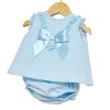 Baby Girl Blue Waffle Open Back Dress with Pants "LM016 B"