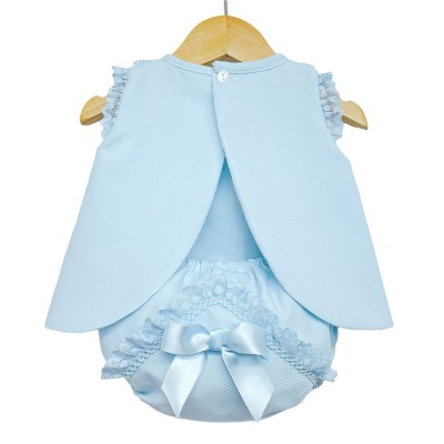 Baby Girl Blue Waffle Open Back Dress with Pants "LM016 B"