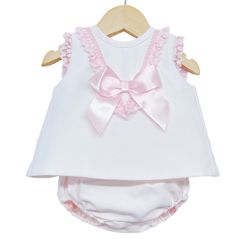 Baby Girl Pink Waffle Open Back Dress with Pants "LM016 P"