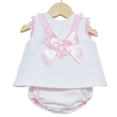Baby Girl Pink Waffle Open Back Dress with Pants "LM016 P"