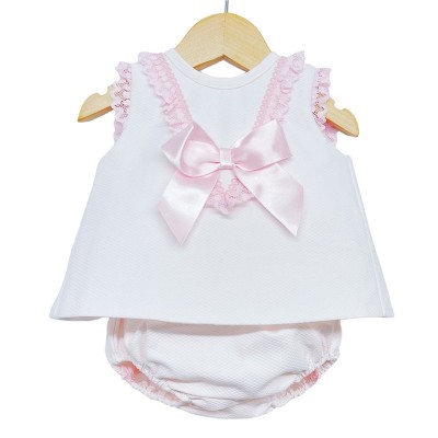 Baby Girl Pink Waffle Open Back Dress with Pants "LM016 P"