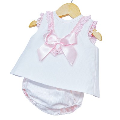 Baby Girl Pink Waffle Open Back Dress with Pants "LM016 P"