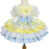 Baby Girl Yellow Blue Puff Ball Lacey Dress "2159 Yellow"