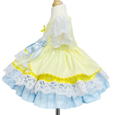 Baby Girl Yellow Blue Puff Ball Lacey Dress "2159 Yellow"